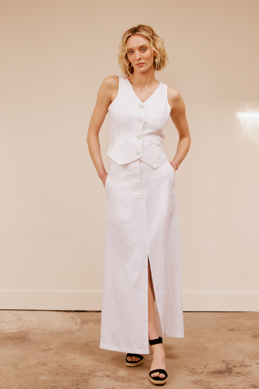 Slit Front Linen Maxi Skirt