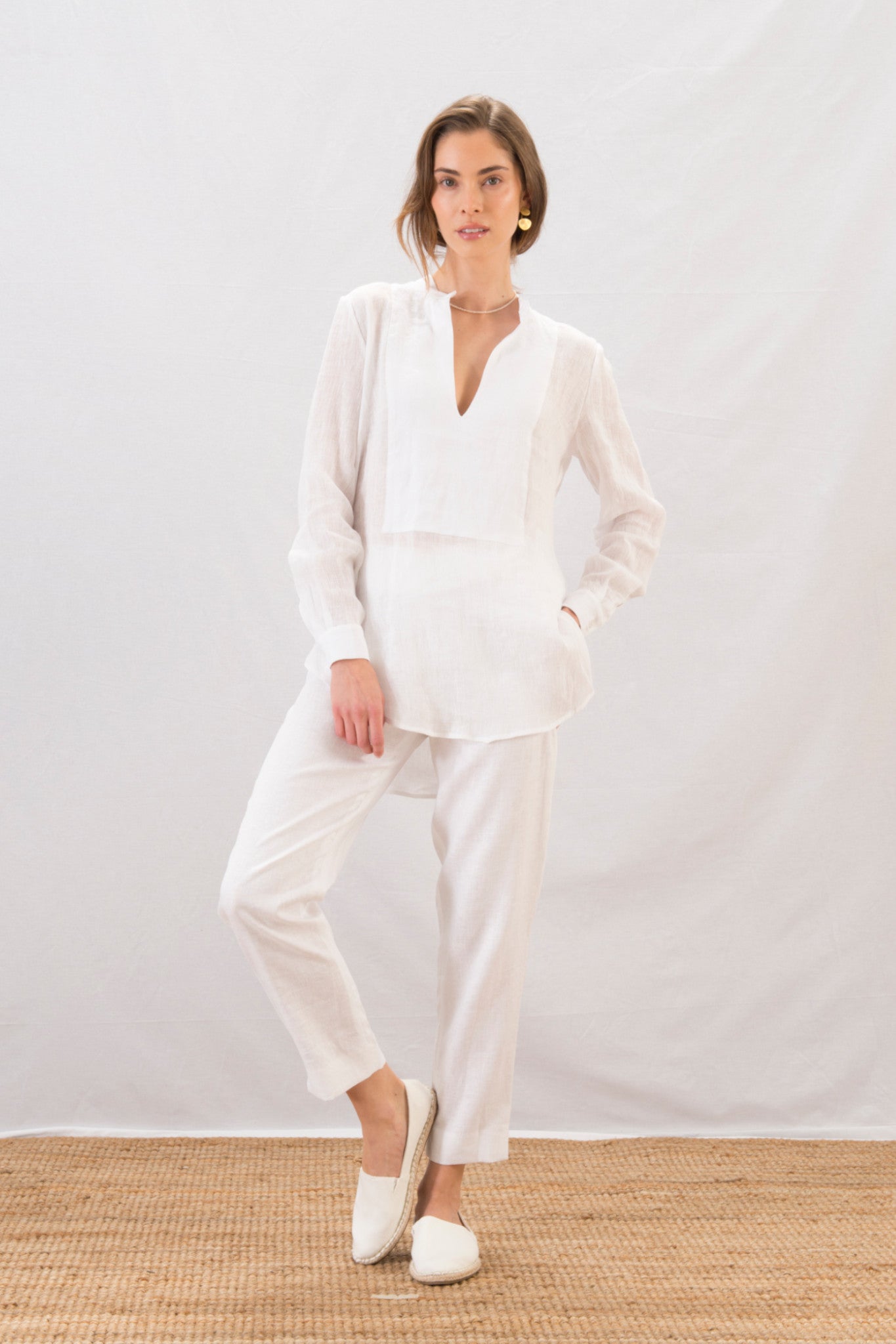 Italian Linen Pajama Set-White