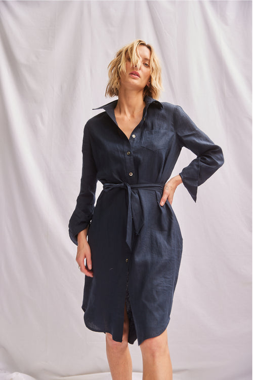 classic shirt dress Classic Linen Shirt Dress Extra Small / Navy