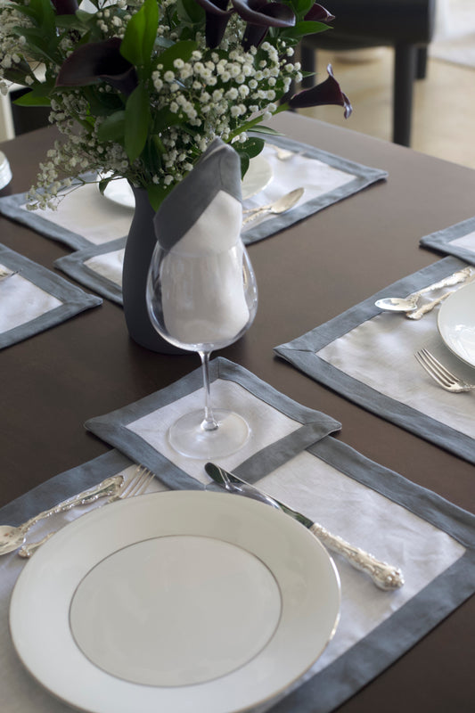 Set of 4 Contrast Border Placemat Grey and White