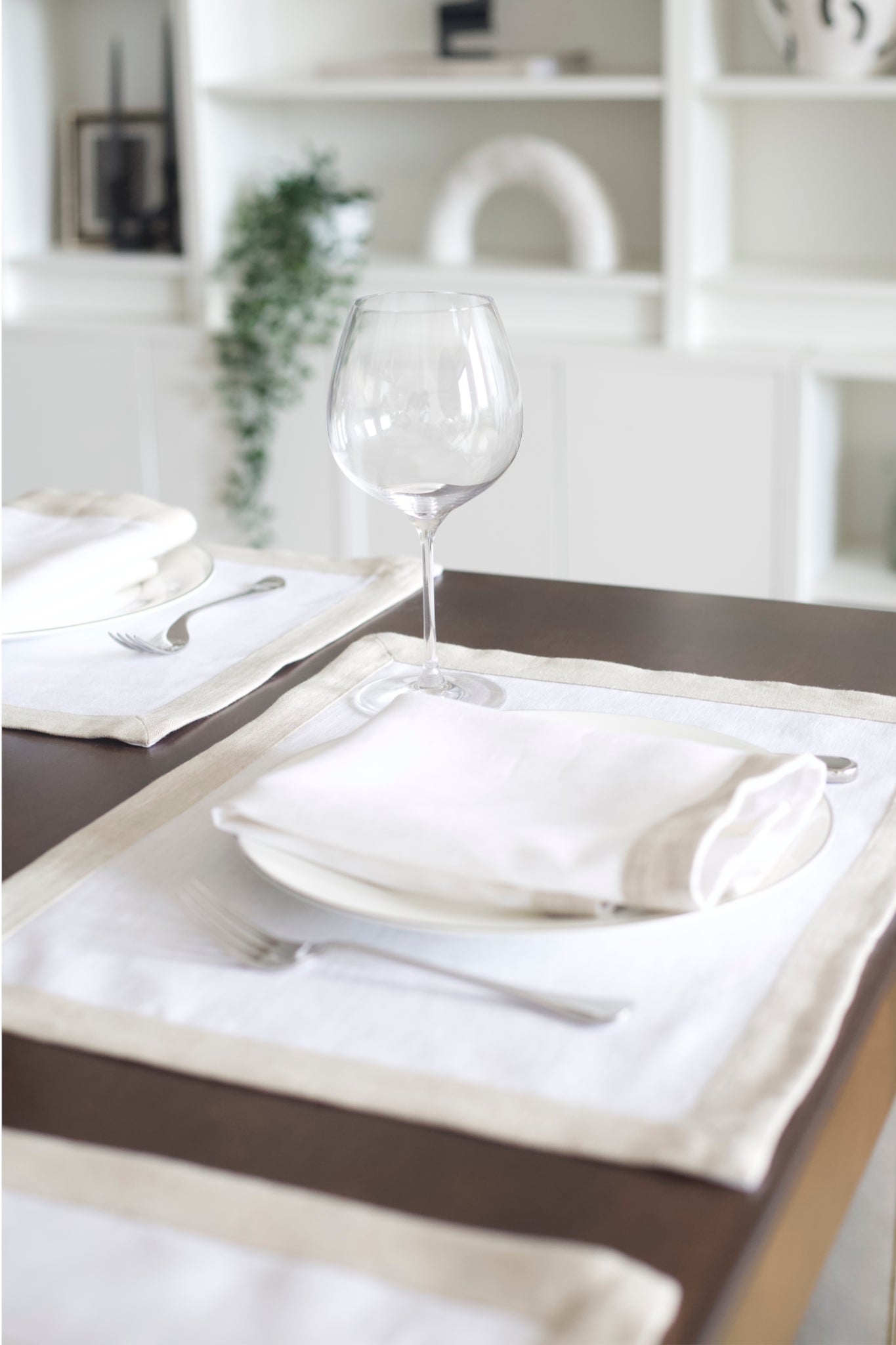 Set of 4 Contrast Border Placemat Oatmeal/White