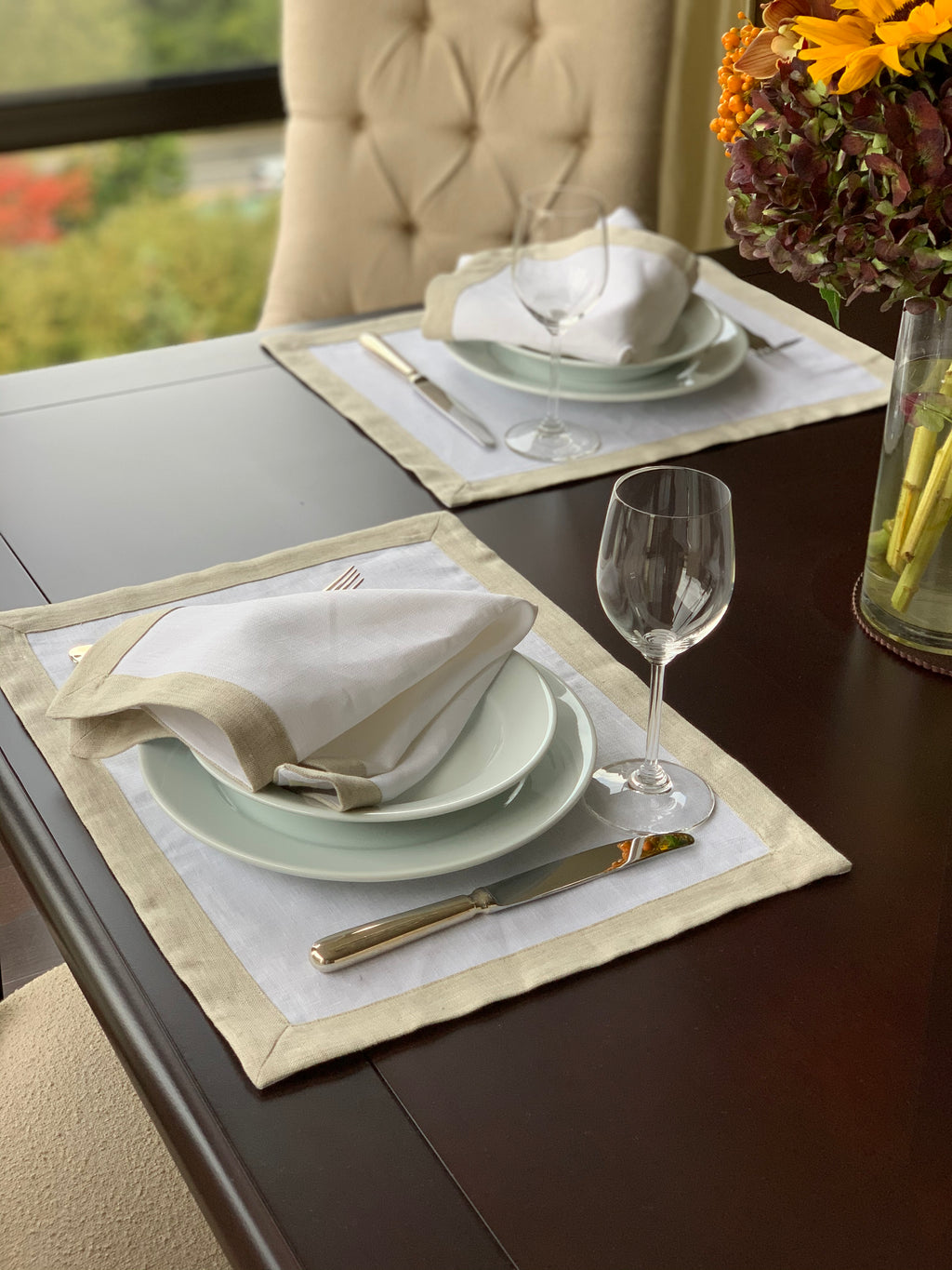 Contrast Border Dinner Napkin Oatmeal/White